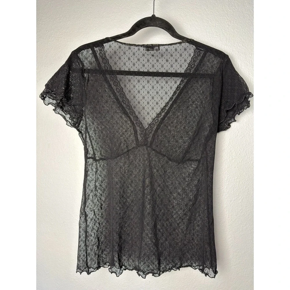 KC Stevens Sheer Mesh Babydoll Top Womens Black‎ Floral Lace Trim Y2K Goth XL